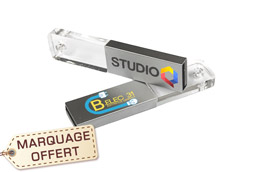 Clé USB cristal, verre et aluminium publicitaire personnalisée avec logo 