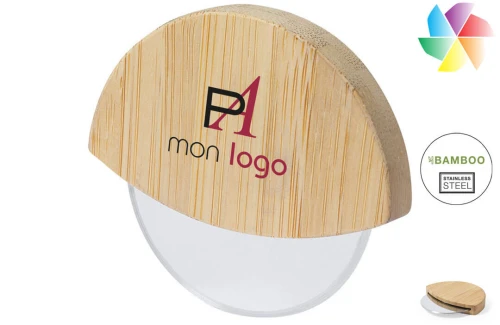 Roulette à pizza en bambou et lame inox Titox publicitaire personnalisée avec logo 