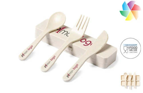 Set repas de 3 couverts en PP sans BPA Dranel publicitaire personnalisé avec logo 