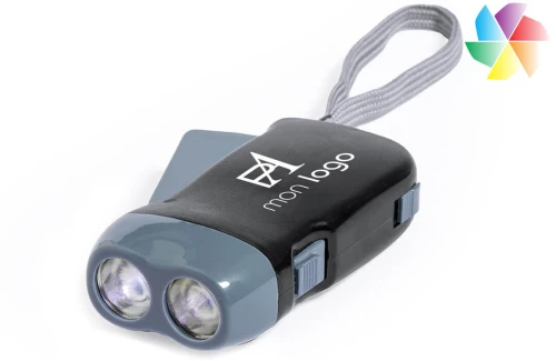 Lampe torche à dynamo double led Sena publicitaire personnalisée avec logo 