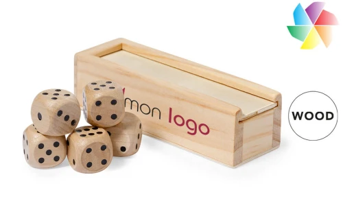 Set de 5 dés en bois Atamin publicitaire personnalisé avec logo 