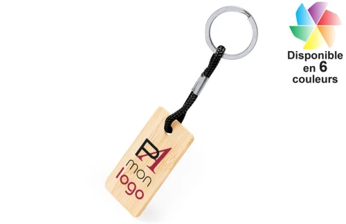 Porte-clés plaque bambou rectangle Recbam publicitaire personnalisé avec logo 