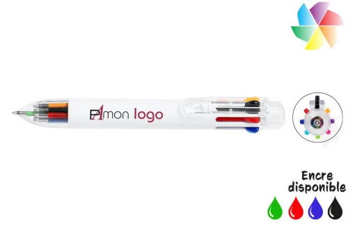 Stylo 8 couleurs en plastique blanc kiviuk publicitaire personnalisé avec logo 