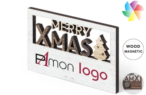 Magnet merry christmas en bois publicitaire personnalisé