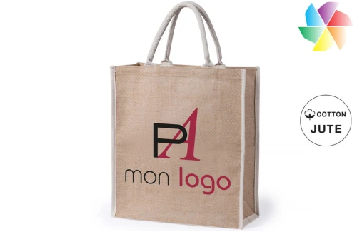 Sac shopping en toile de jute à anses renforcées Solux publicitaire personnalisé avec logo 