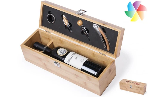 Coffret sommelier boite à vin bois Boriax publicitaire personnalisé avec logo 