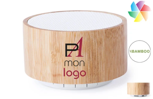 Mini enceinte en bambou Denzel publicitaire personnalisée avec logo 