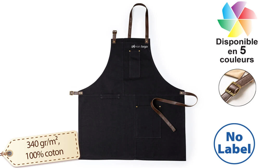 Tablier de cuisine personnalisé original multipoche à sangles similicuir