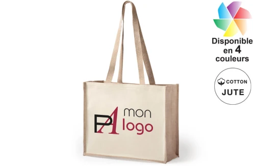 Sac de course en jute et coton laminé Rotin publicitaire personnalisé avec logo 