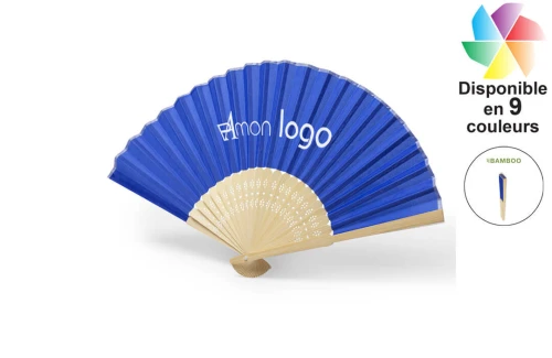 Éventail de poche en tissu et tige bambou Kronix publicitaire personnalisé avec logo 