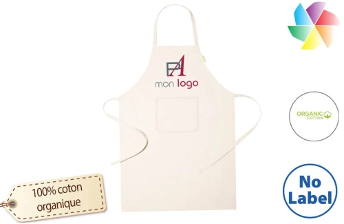 Tablier de cuisine en coton biologique publicitaire personnalisé avec logo 