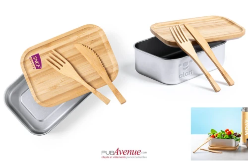Lunch box personnalisée Sariul boite repas en alu avec couverts