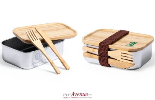 Lunch box personnalisée Sariul boite repas en alu avec couverts