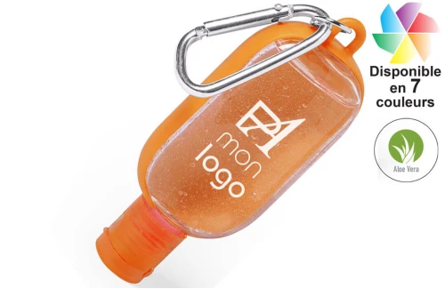 Gel hydroalcoolique flacon avec mousqueton Vixel publicitaire personnalisé avec logo 
