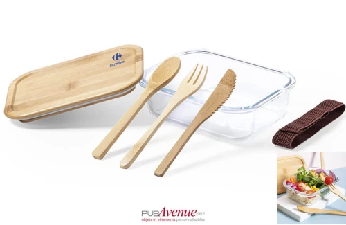Lunch box personnalisée Bejar boite repas en verre avec couverts