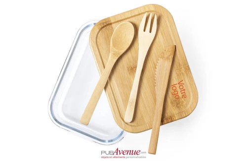 Lunch box personnalisée Bejar boite repas en verre avec couverts