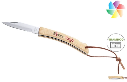 Couteau de poche en bois et cordon cuir Sultan publicitaire personnalisé avec logo 