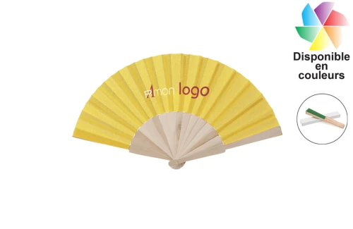 Éventail de poche en tissu et tige bois Folklore publicitaire personnalisé avec logo 