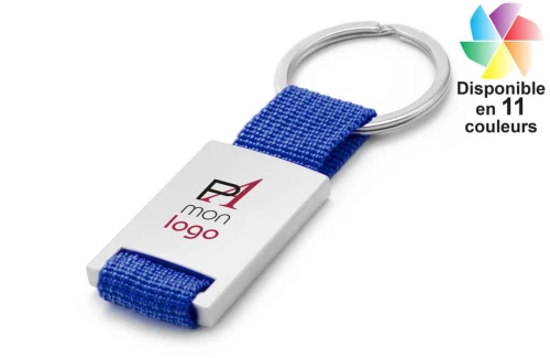 Porte-clés plaque métal et ruban tissu Yip publicitaire personnalisé avec logo 