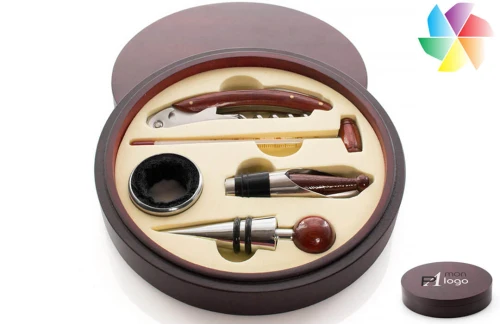 Coffret sommelier set œnologue en bois Baca publicitaire personnalisé avec logo 