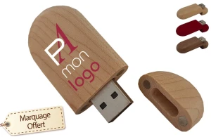 Clé USB ovale en bois publicitaire personnalisée avec logo 