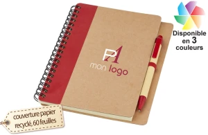 Carnet A6 à spiral en carton recyclé avec stylo publicitaire personnalisé avec logo 