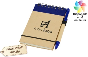 Carnet A7 en carton recyclé avec stylo publicitaire personnalisé avec logo 