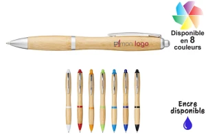Stylo bambou et agrafe coloré nash publicitaire personnalisé avec logo 