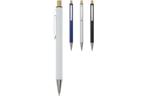 Stylo personnalisé Cyrius en alu recyclé coloré à poussoir bois