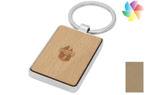 Porte-clés rectangle en bois et métal Mauro publicitaire personnalisé avec logo 