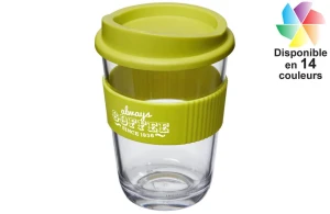 Gobelet en verre avec bandeau antidérapant silicone Cortado publicitaire personnalisé avec logo 