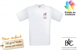 T-shirt blanc enfant B&C 190 publicitaire personnalisé avec logo en broderie 