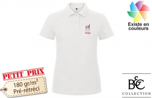 Polo publicitaire femme B&C blanc personnalisé avec logo 