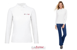 Polo personnalisé femme b&c ID.001 blanc manches longues