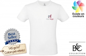 Tee-shirt blanc homme B&C 150 publicitaire personnalisé avec logo 