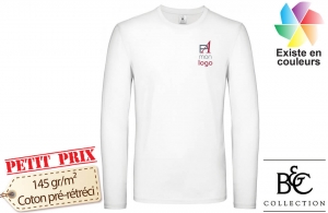 T-shirt blanc homme manches longues B&C 150 publicitaire personnalisé 