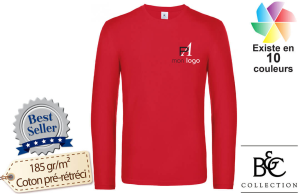 T-shirt homme manches longues b&c 190 publicitaire personnalisé avec logo en broderie 