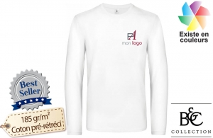 T-shirt blanc homme manches longues B&C 190 publicitaire personnalisé avec logo brodé 