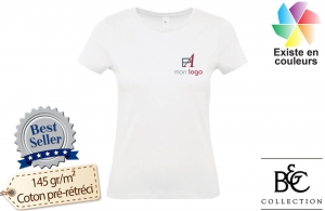 Tee-shirt blanc femme B&C 150 publicitaire personnalisé avec logo 