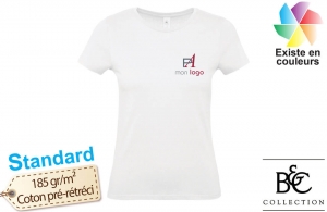 T-shirt blanc femme B&C 190 publicitaire personnalisé avec logo en broderie 