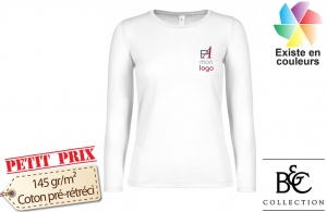 T-shirt blanc femme manches longues B&C 150 publicitaire personnalisé 