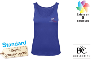 Débardeur femme b&c en coton bio blanc publicitaire personnalisé avec logo