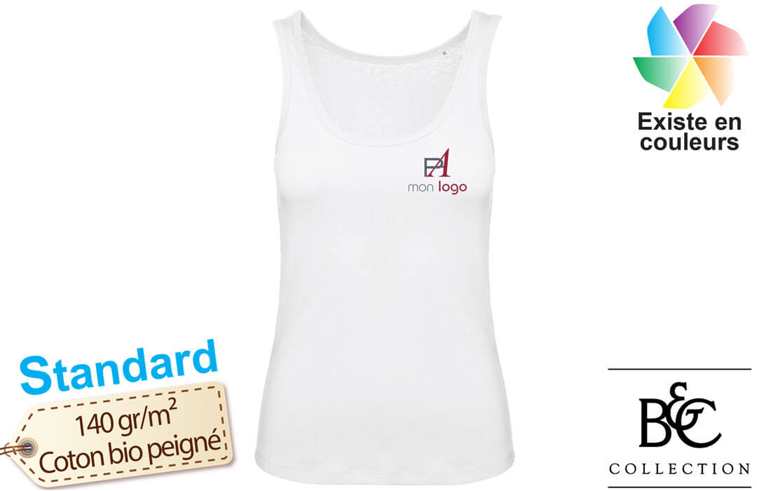 Débardeur b&c pour femme personnalisé en coton bio blanc