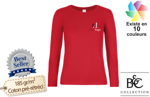 T-shirt femme manches longues B&C 190 publicitaire personnalisé avec logo en broderie 