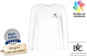 T-shirt blanc femme manches longues B&C 190 publicitaire personnalisé avec logo brodé 