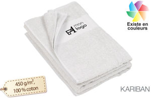 Drap de bain blanc en coton OEKO-TEX publicitaire personnalisé avec logo brodé 