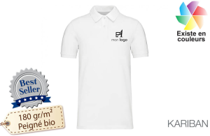 Polo homme kariban en coton bio blanc personnalisé avec logo 
