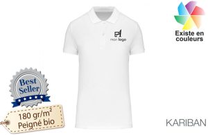 Polo femme kariban en coton bio blanc personnalisé avec logo 
