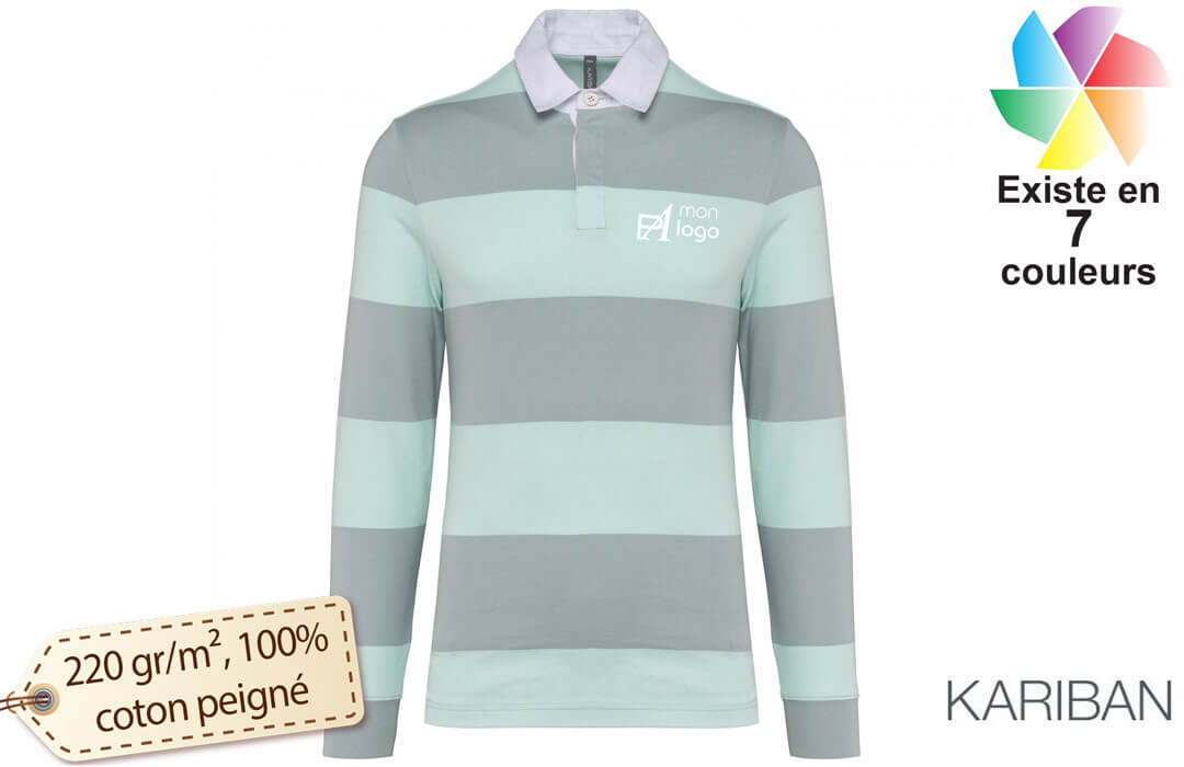Polo rugby rayé personnalisé à manches longues