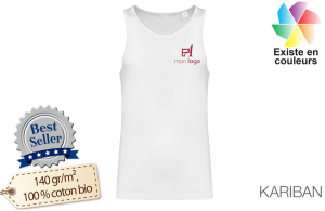 Débardeur homme kariban en coton bio blanc publicitaire personnalisé avec logo